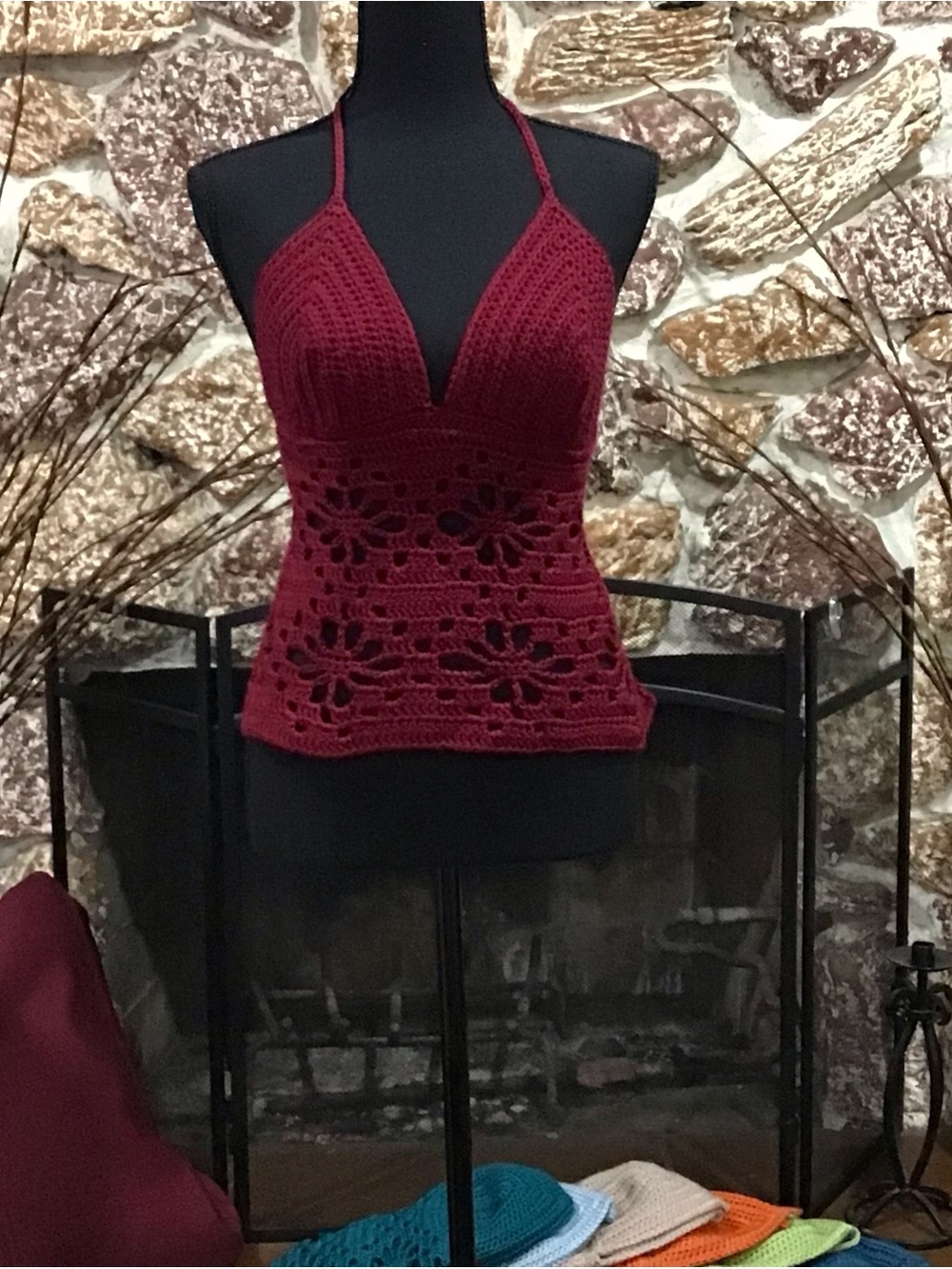 Handmade Crochet Bralette Top in Deep Raspberry Pink